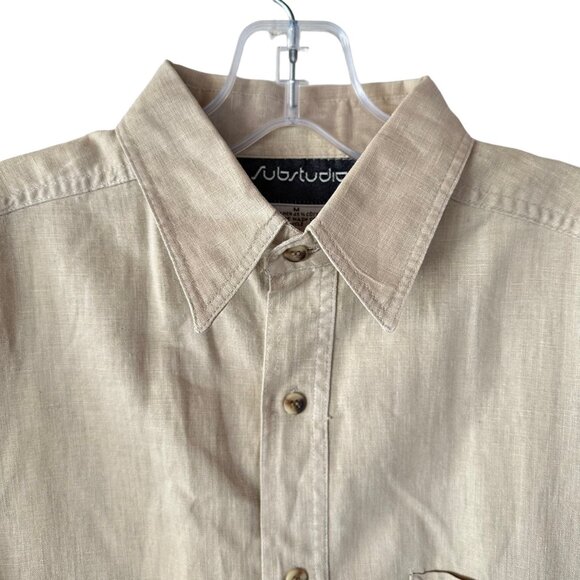 Substudio Linen Blend Button Up Shirt Medium Long Sleeve Beige UAB Beach Desert - Picture 2 of 6